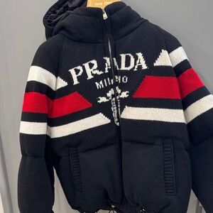 Prada Woman’s Puffer Ski Jacket Wool Cashmere Logo Black Size European 44 NWT
